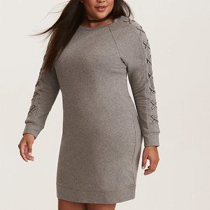 Torrid Knit Lace Up Sleeve Sweatshirt Dress